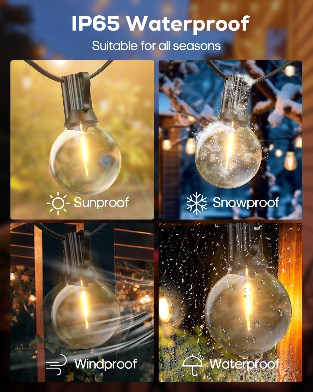 LITVERSE String Lights for Outside 25 FT, Outdoor Lights for Patio with 25 + 1 Shatterproof LED Edison Bulbs, G40 Waterproof Connectable Hanging Lights for Backyard Bistro Party Balcony b