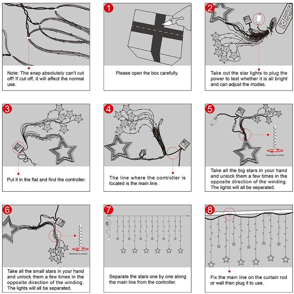Quace 12 Stars Curtain String Lights, Window Curtain Lights with 8 Flashing Modes Decoration for Christmas, Wedding, Party, Home, Patio Lawn, Warm White - Warm White