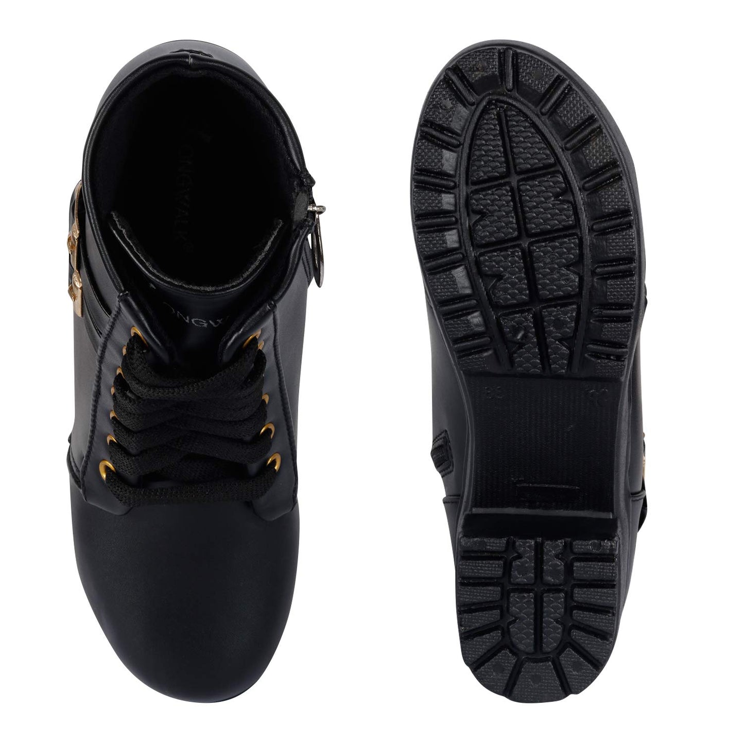 Longwalk Women Fashion Casual Boot High Ankle Heel for Girls Boot (Black, numeric_4)