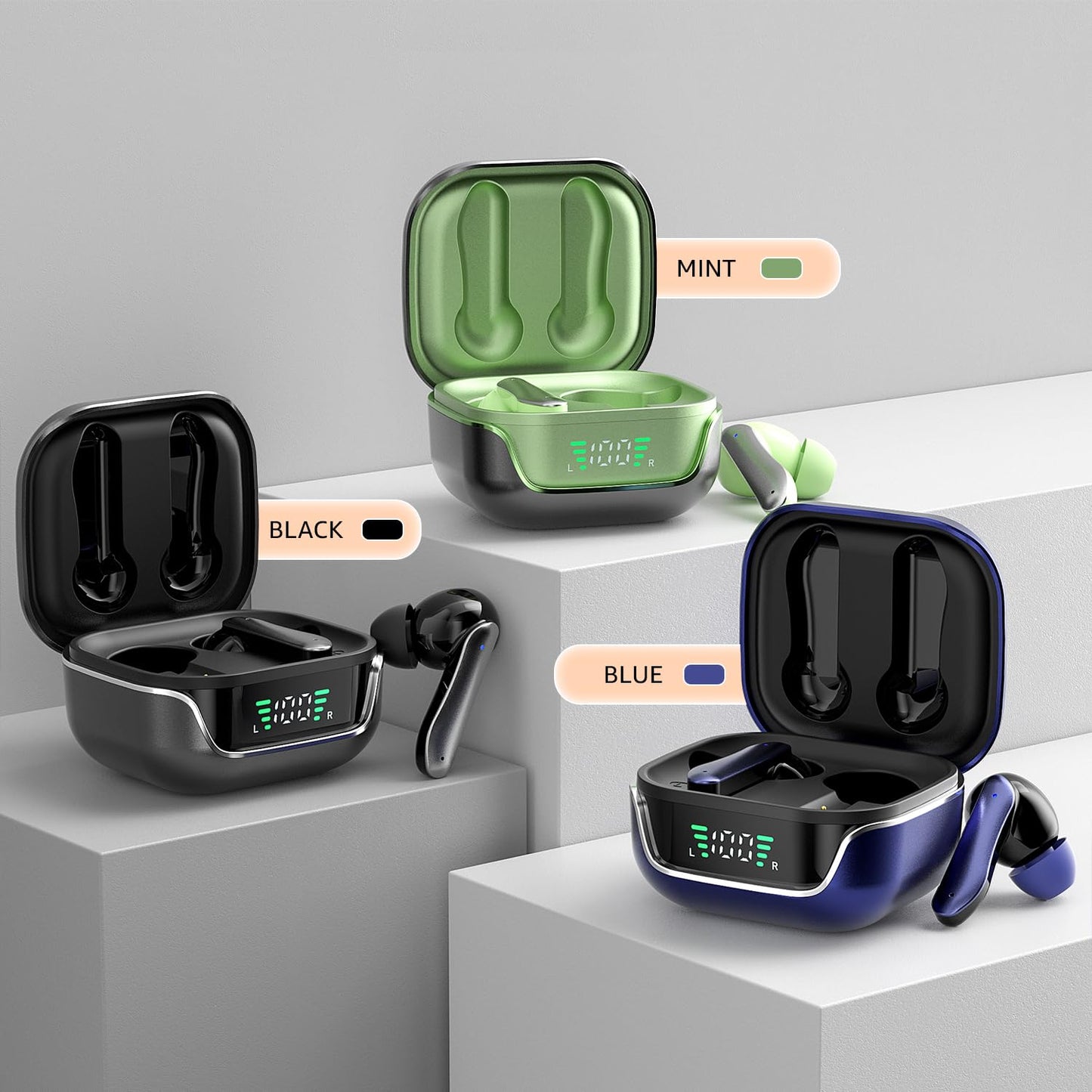 amazon basics TWS in-Ear Earbuds (AB-T01A) with Fast Charging up to 50 Hours of Playtime | Dual 10mm Driver | IPX4 Water-Resistance | Bluetooth 5.3 | Charging Case with Mic | Touch Control (Blue)