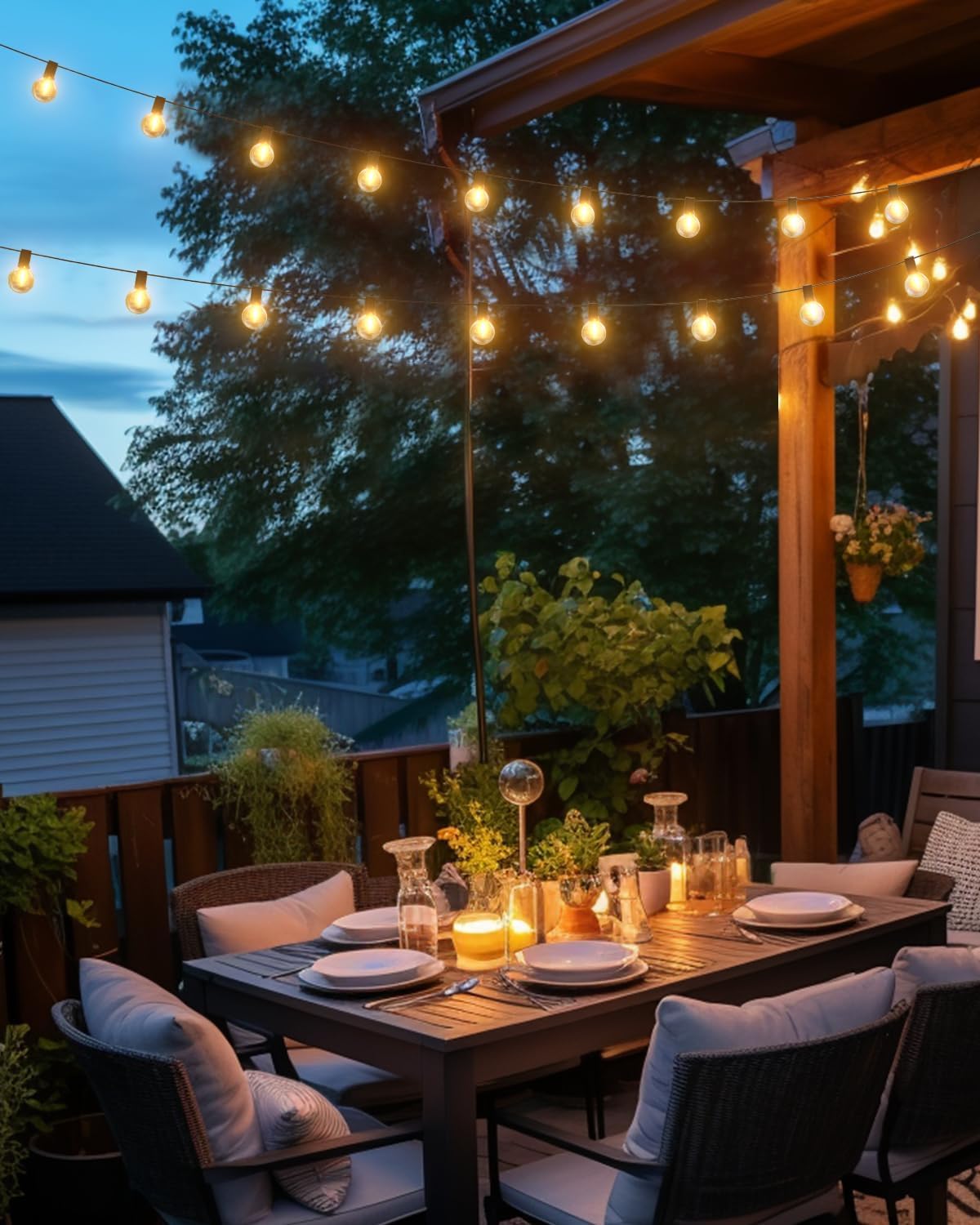 LITVERSE String Lights for Outside 25 FT, Outdoor Lights for Patio with 25 + 1 Shatterproof LED Edison Bulbs, G40 Waterproof Connectable Hanging Lights for Backyard Bistro Party Balcony b