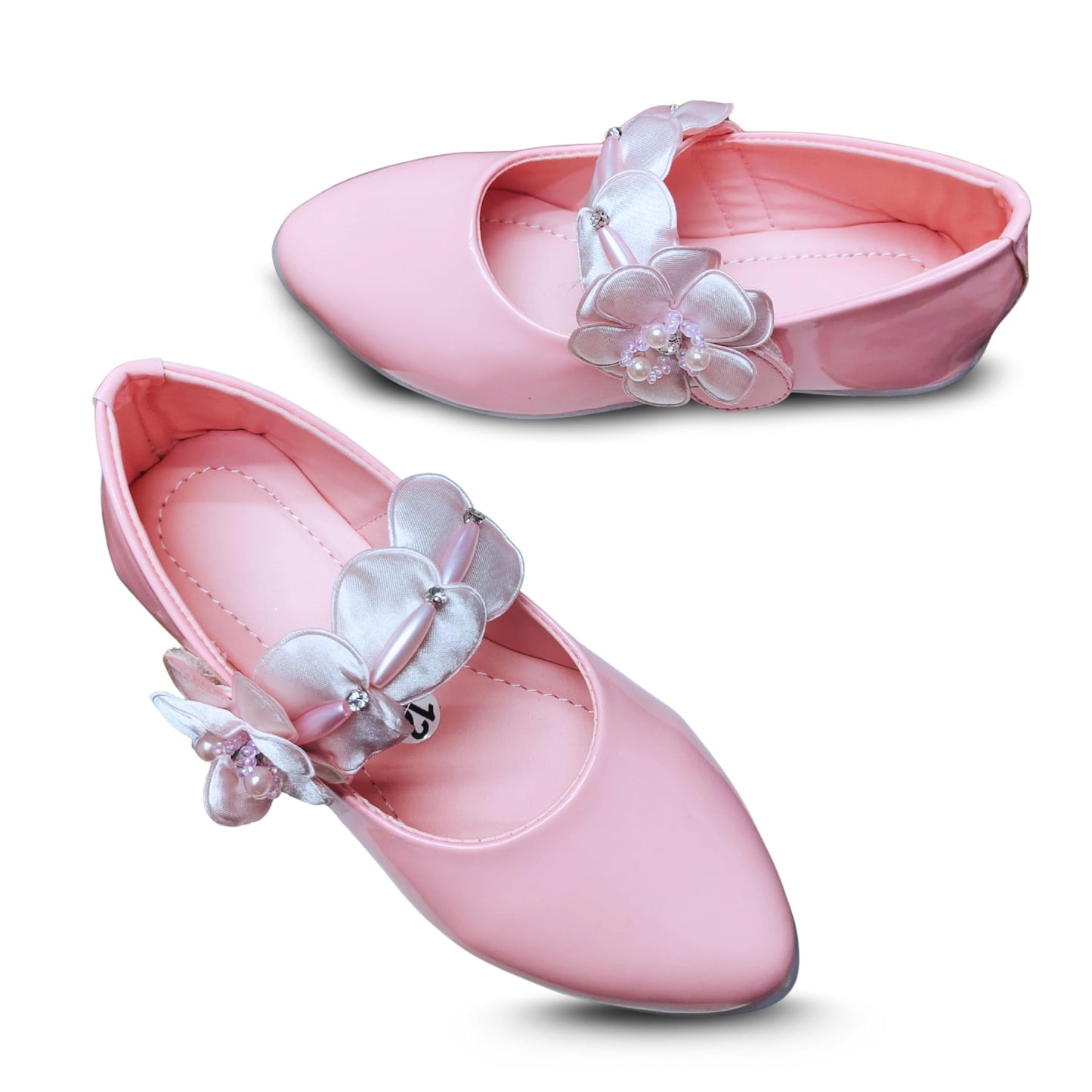TrendStation:- Girls' Patent Mary Jane Shoes with Floral Embellishment, Attractive Colour's, Pearl Flower Welcro Bellies |DMND-3| (Pink, UK Footwear Size System, Toddler, Numeric, Medium, 2)