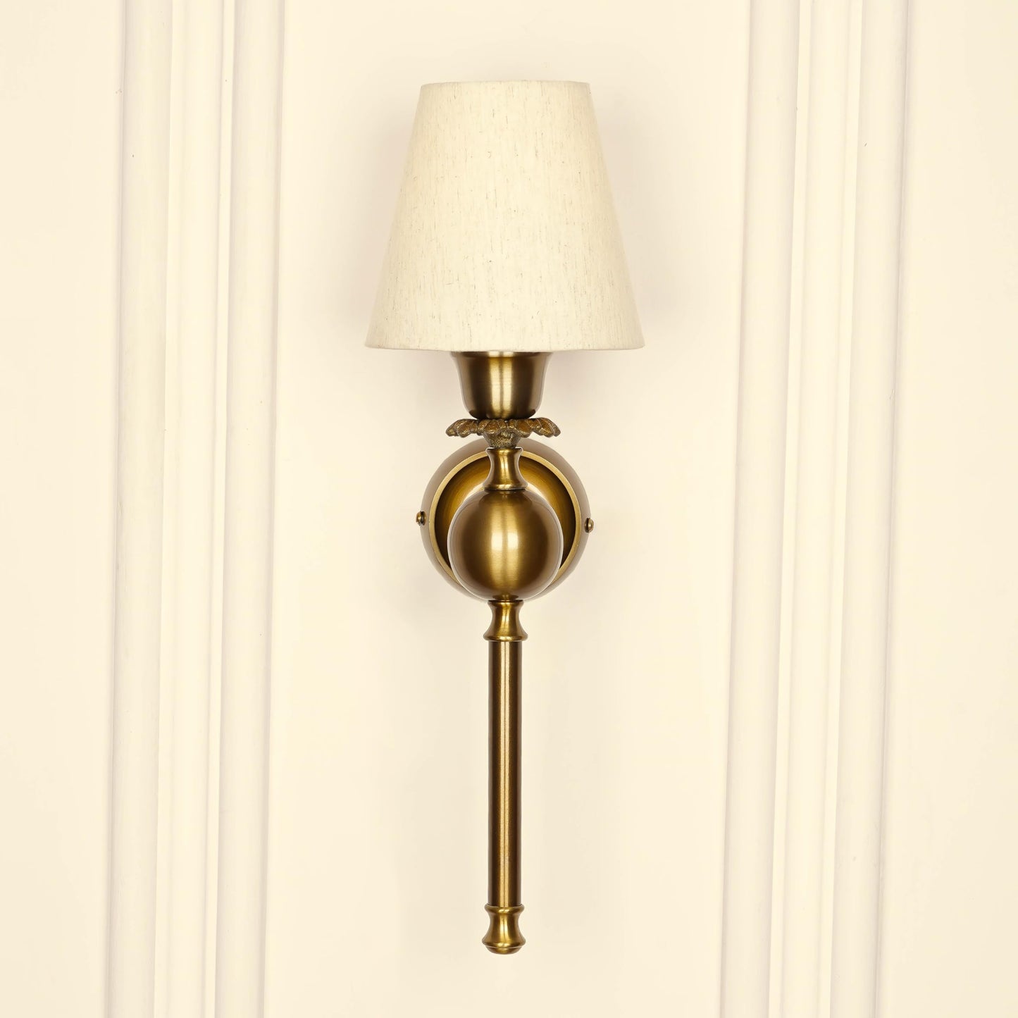 Divine Trends Brass Antique Finish Wall Lamp with Off White Cotton Fabric Shade for Bedroom, Living Room, Home Decoration Pack of 1 Wall Light