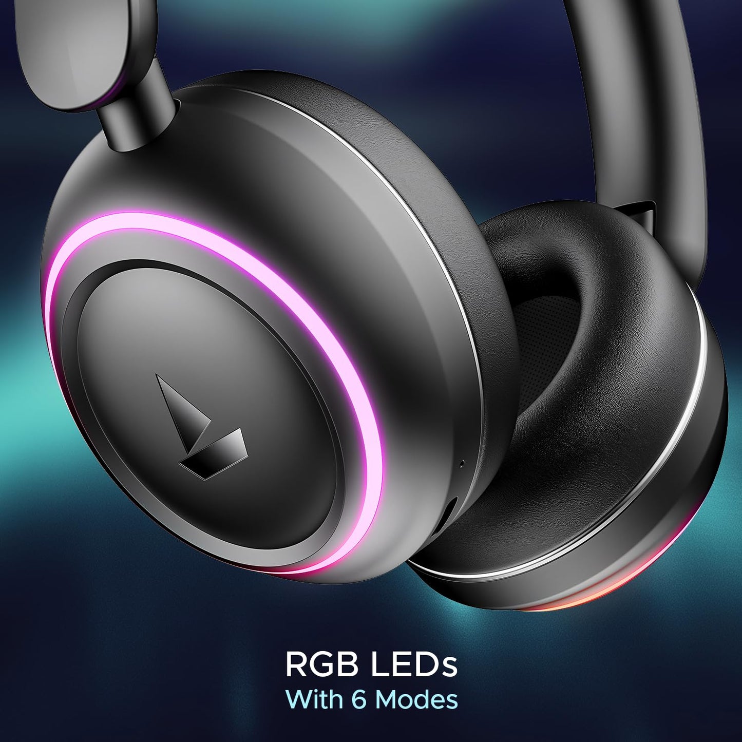 boAt Rockerz 480, RGB LEDs,6 Light Modes, 40mm Drivers,Beast Mode, 60H Battery, ENx Tech, Stream Ad Free Music via App Support, Bluetooth Headphones, Wireless Over Ear Headphone with Mic (Black Sabre)