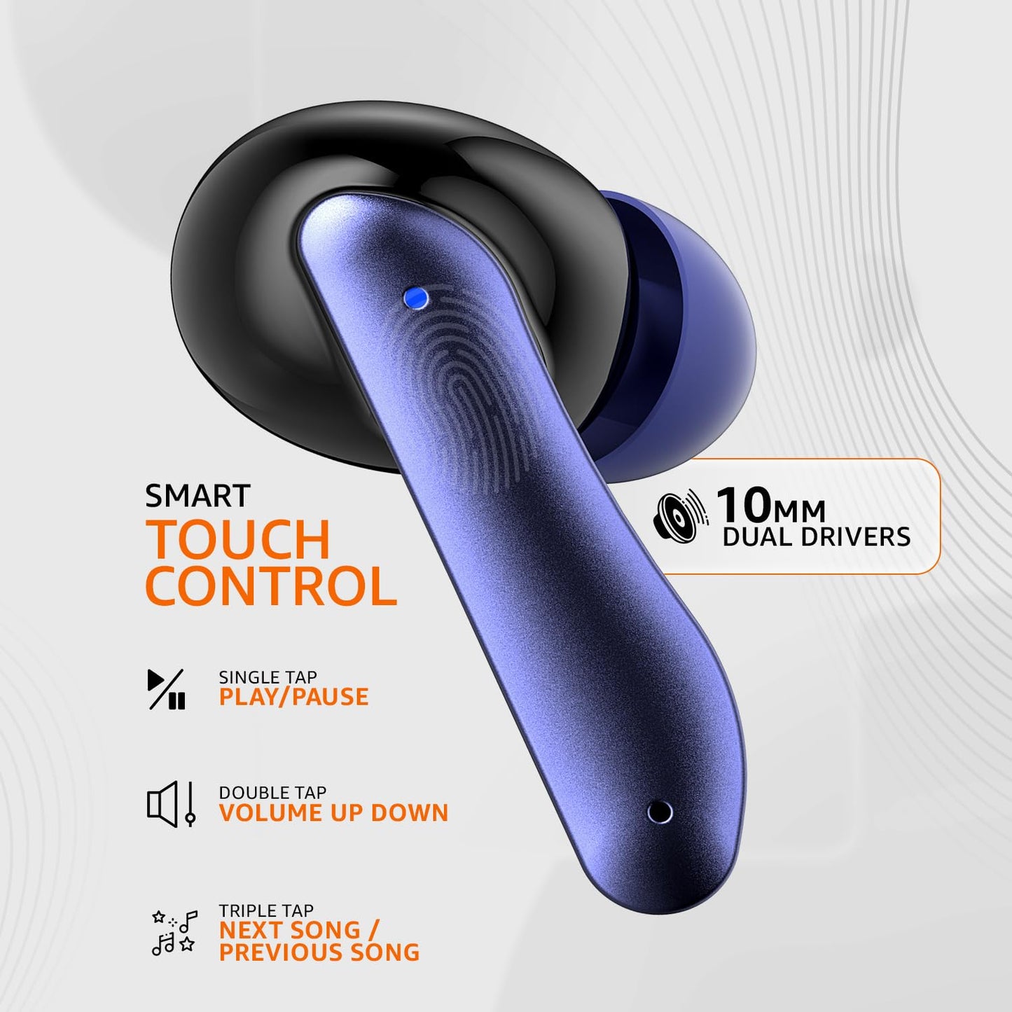 amazon basics TWS in-Ear Earbuds (AB-T01A) with Fast Charging up to 50 Hours of Playtime | Dual 10mm Driver | IPX4 Water-Resistance | Bluetooth 5.3 | Charging Case with Mic | Touch Control (Blue)