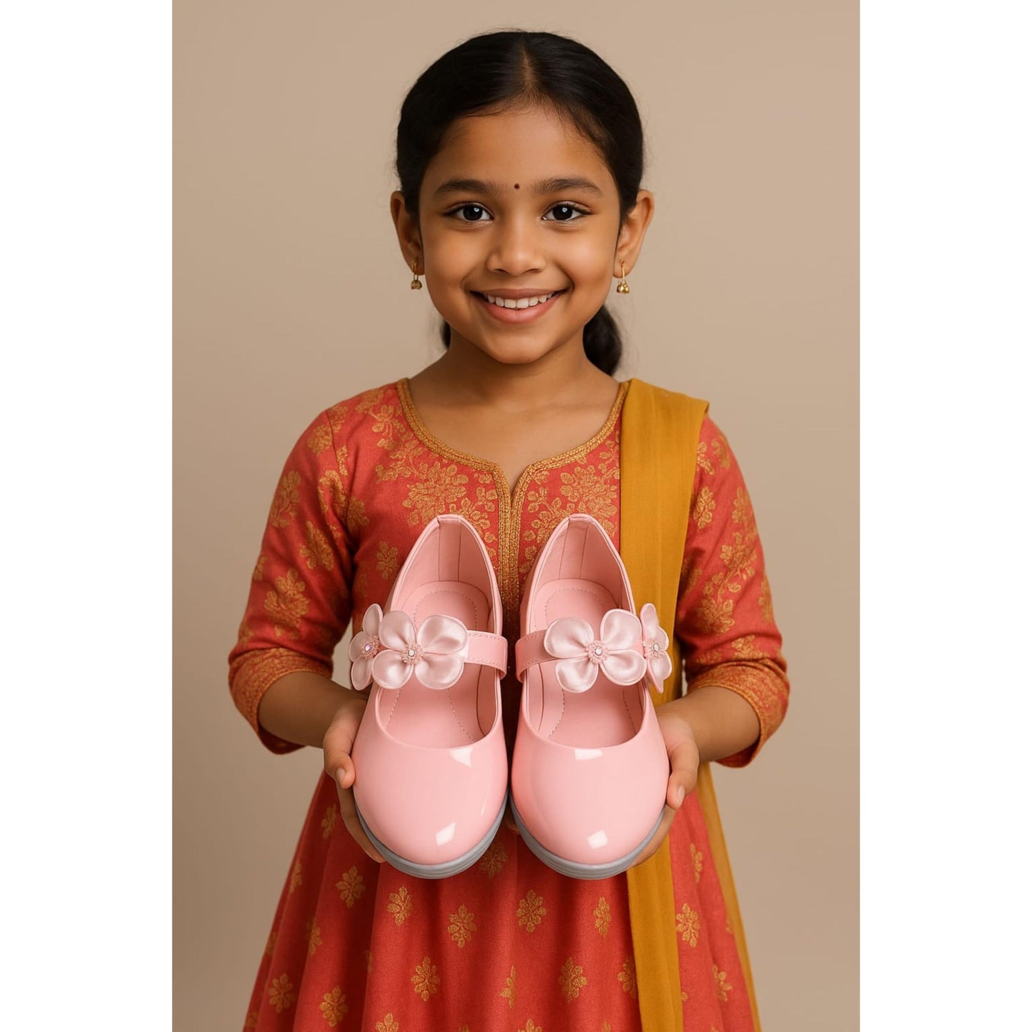 TrendStation:- Girls' Patent Mary Jane Shoes with Floral Embellishment, Attractive Colour's, Pearl Flower Welcro Bellies |DMND-3| (Pink, UK Footwear Size System, Toddler, Numeric, Medium, 2)