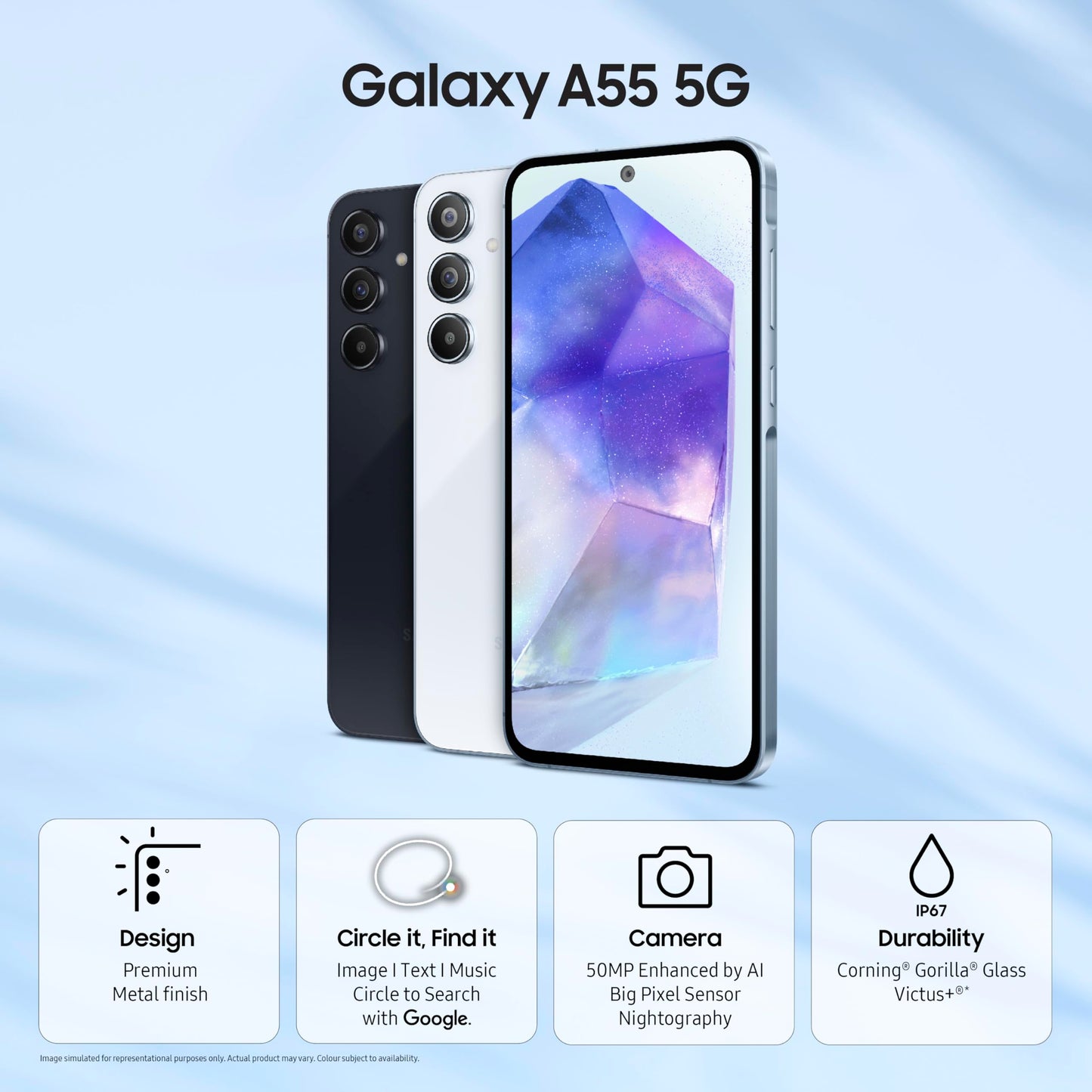 Samsung Galaxy A55 5G (Awesome Navy, 8GB RAM, 256GB Storage) | AI Mobile | 50MP Main Camera (OIS) | Super HDR Video| Nightography | IP67 | Gorilla Glass Victus+ | sAMOLED | Gaming Smartphone