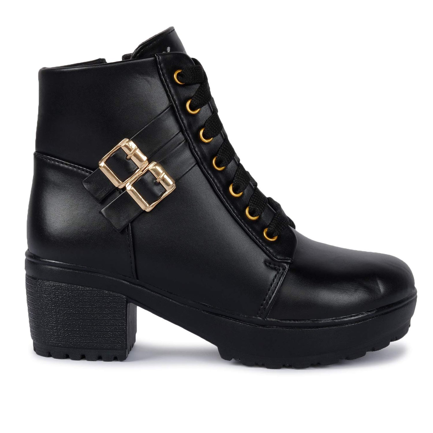 Longwalk Women Fashion Casual Boot High Ankle Heel for Girls Boot (Black, numeric_4)