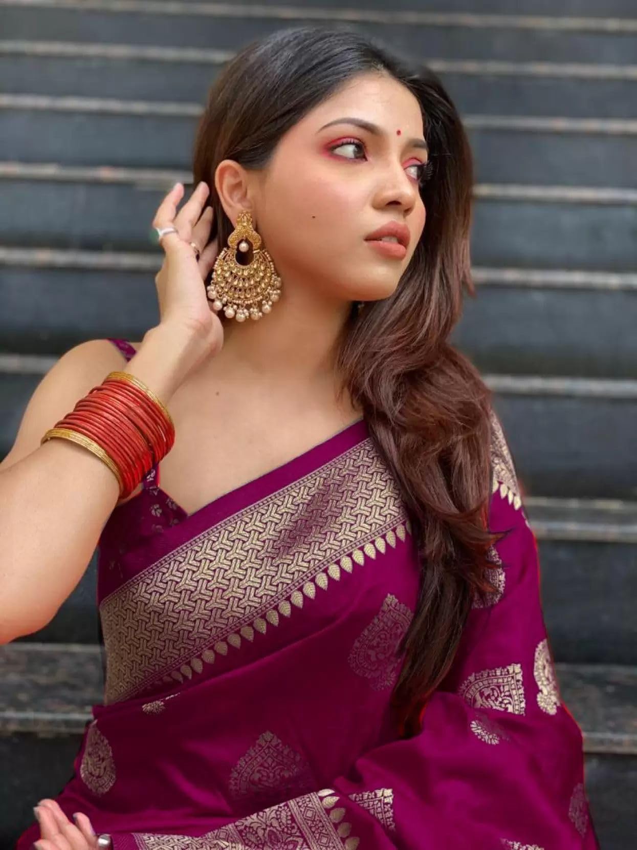 Sugathari Women's Banarasi Saree Pure Kanjivaram Silk Saree Soft new ladies 2023 Design Wear Pattu Sarees Latest Cotton Party Sari collections With Blouse Piece for Wedding sadi (PARI 122 NEW WINE)