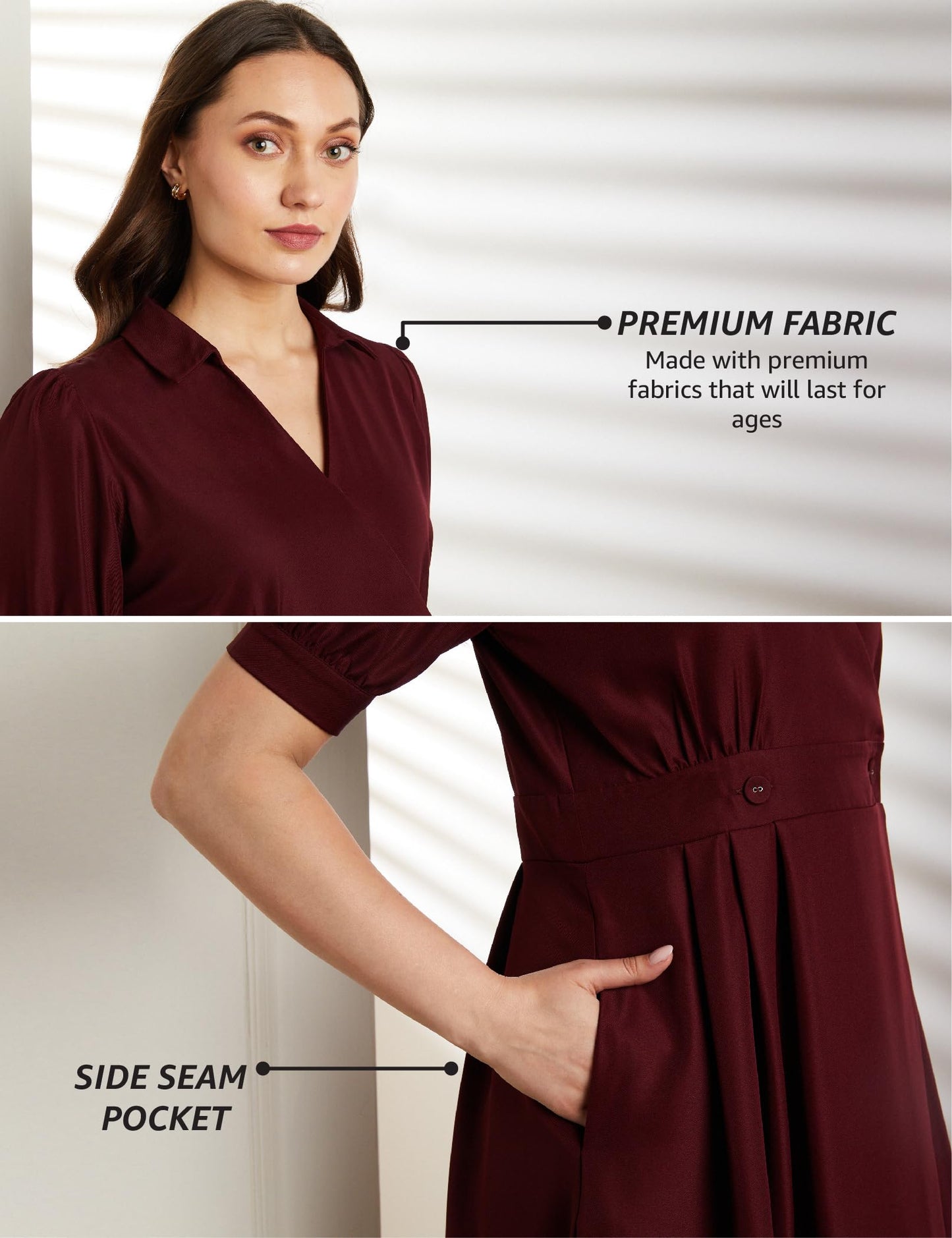 Symbol Premium Women's Polyester Fit and Flare Midi Dress (SBP-SS24-WDR-607_Wine_XL)
