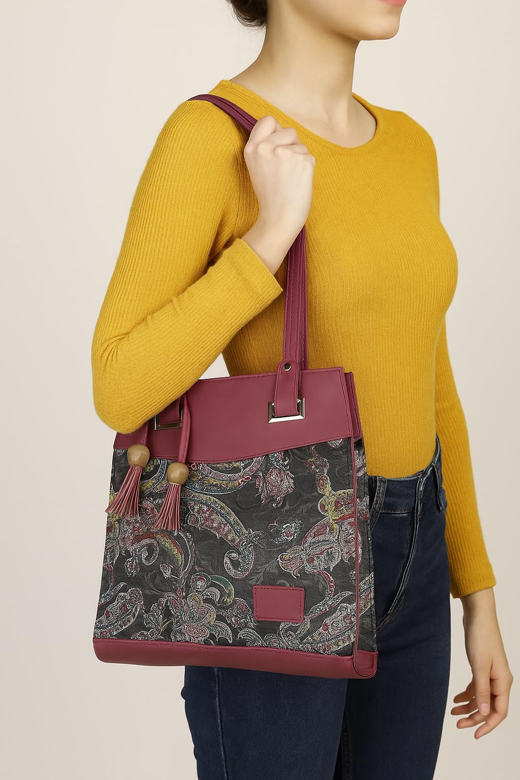 TYPIFY Printed Tote Handbag for Women | Faux Leather Shoulder Bag with Dual Compartments for Office, Daily Use & Travel | Spacious, Lightweight Ladies Handbag