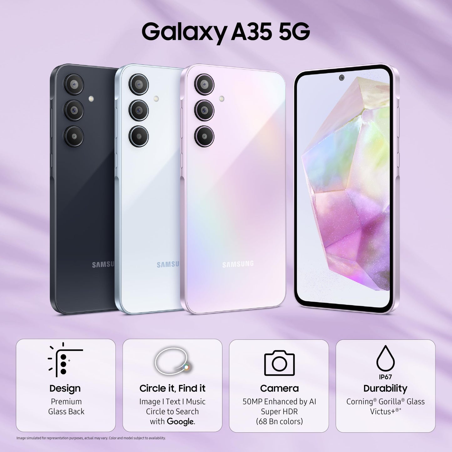 Samsung Galaxy A35 5G (Awesome Navy, 8GB RAM, 128GB Storage) | Premium Glass Back | 50 MP Main Camera (OIS) | Nightography | IP67 | Corning Gorilla Glass Victus+ | sAMOLED with Vision Booster