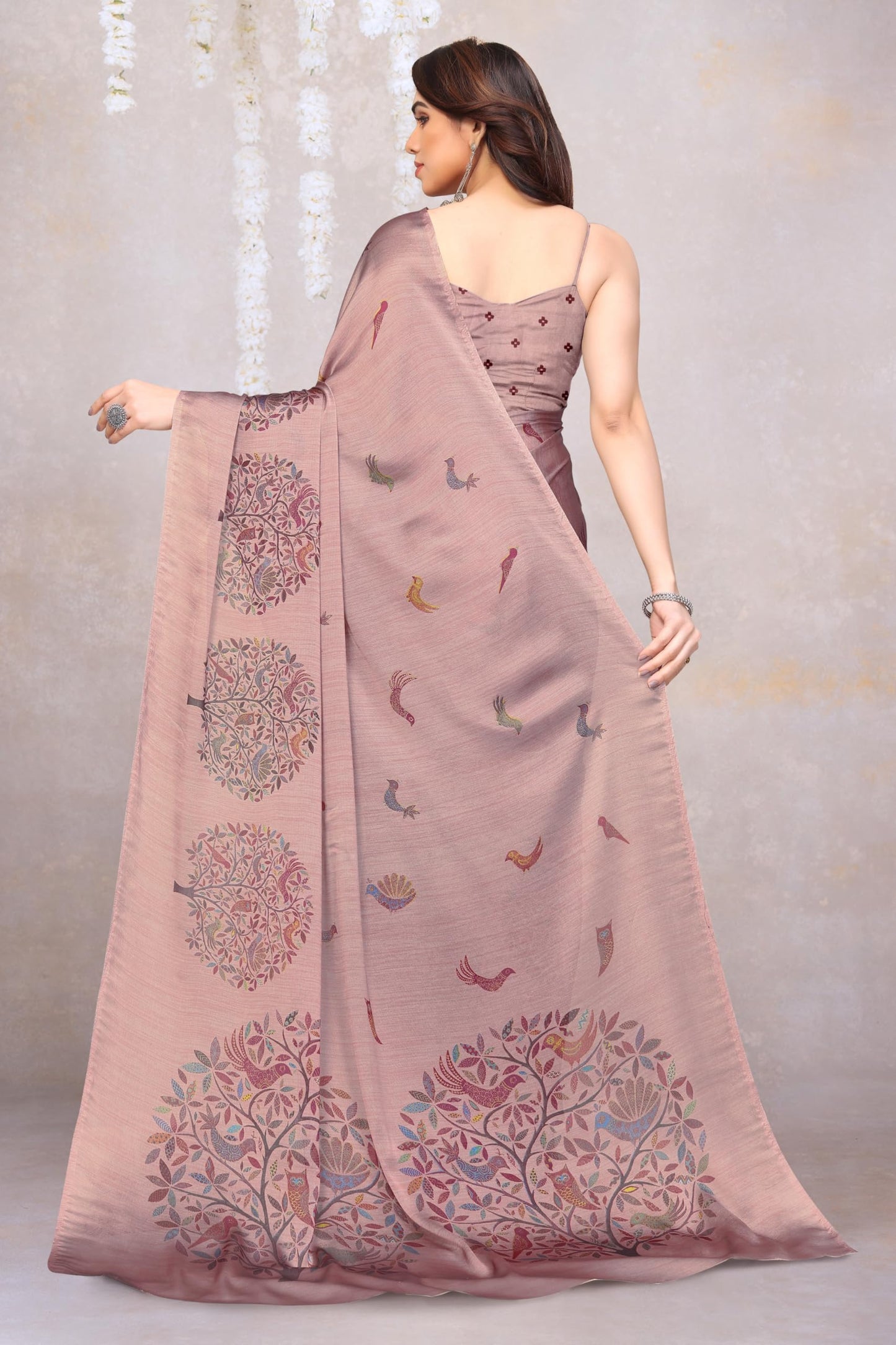 MIRCHI FASHION Chiffon Georgette Madhubani Printed Sarees for Women with Blouse Piece (37966-Light Pink, Multi)