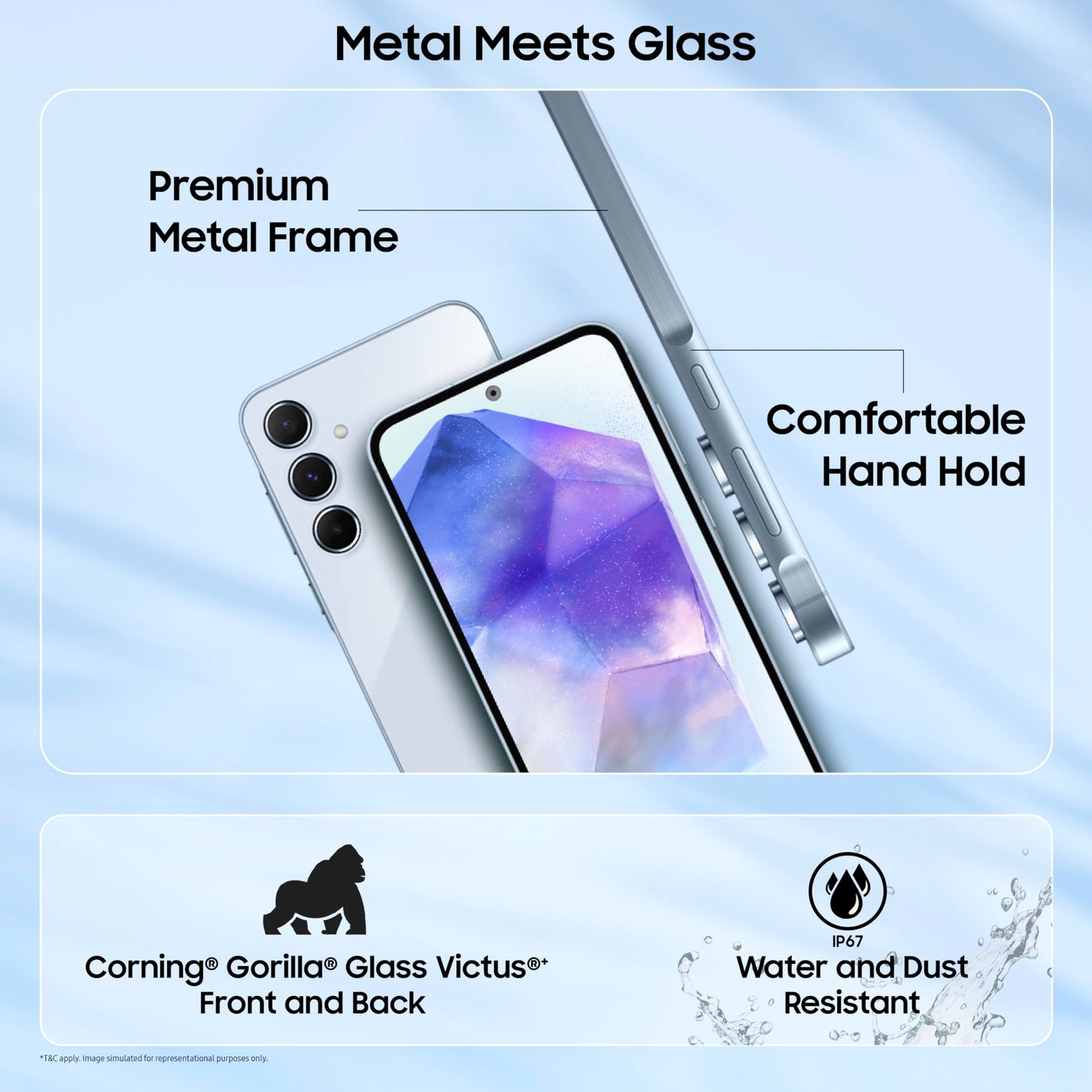 Samsung Galaxy A55 5G (Awesome Iceblue, 12GB RAM, 256GB Storage) | AI Mobile | 50MP Main Camera (OIS) | Super HDR Video| Nightography | IP67 | Gorilla Glass Victus+ | sAMOLED | Gaming Smartphone