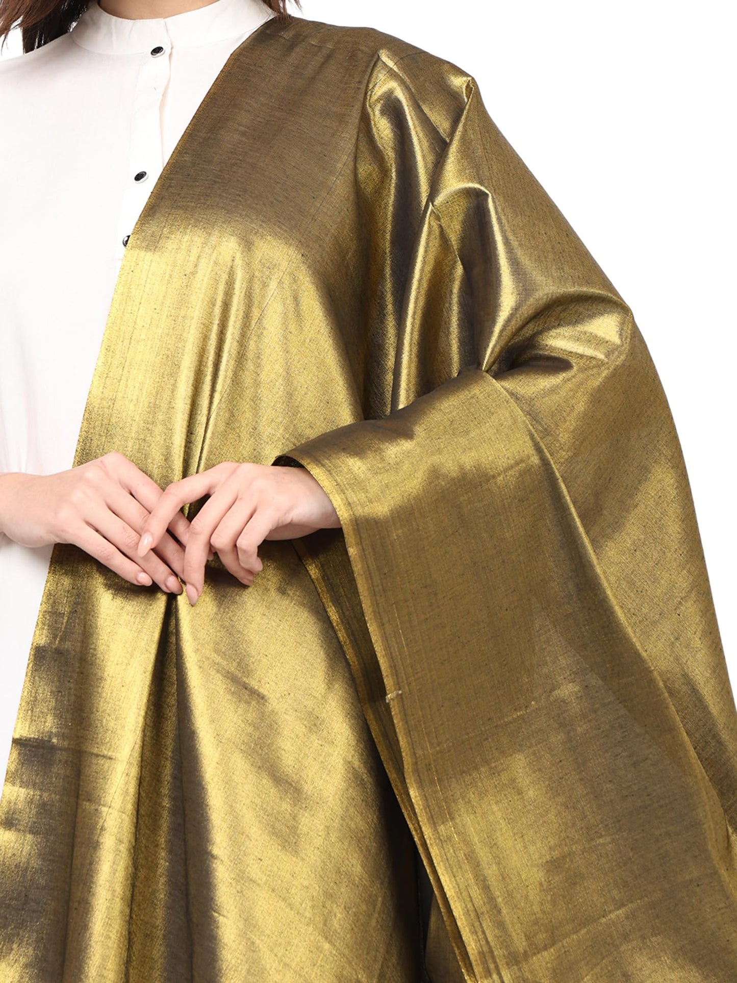 Fashily Women's Soild Silk Plain Dupatta | Shiny Jari Dupatta | Length 2.25m (Golden Black), Free Size