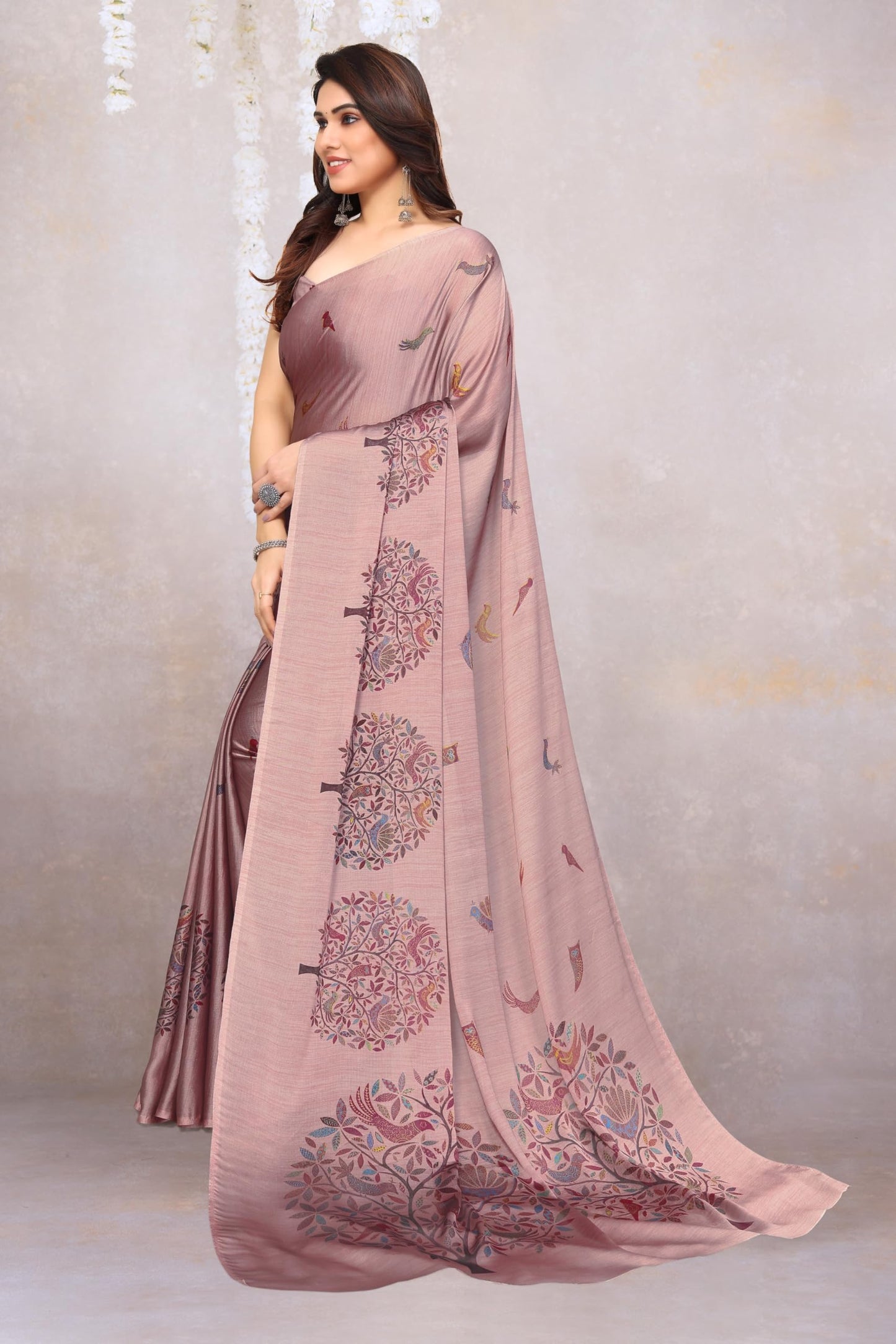 MIRCHI FASHION Chiffon Georgette Madhubani Printed Sarees for Women with Blouse Piece (37966-Light Pink, Multi)