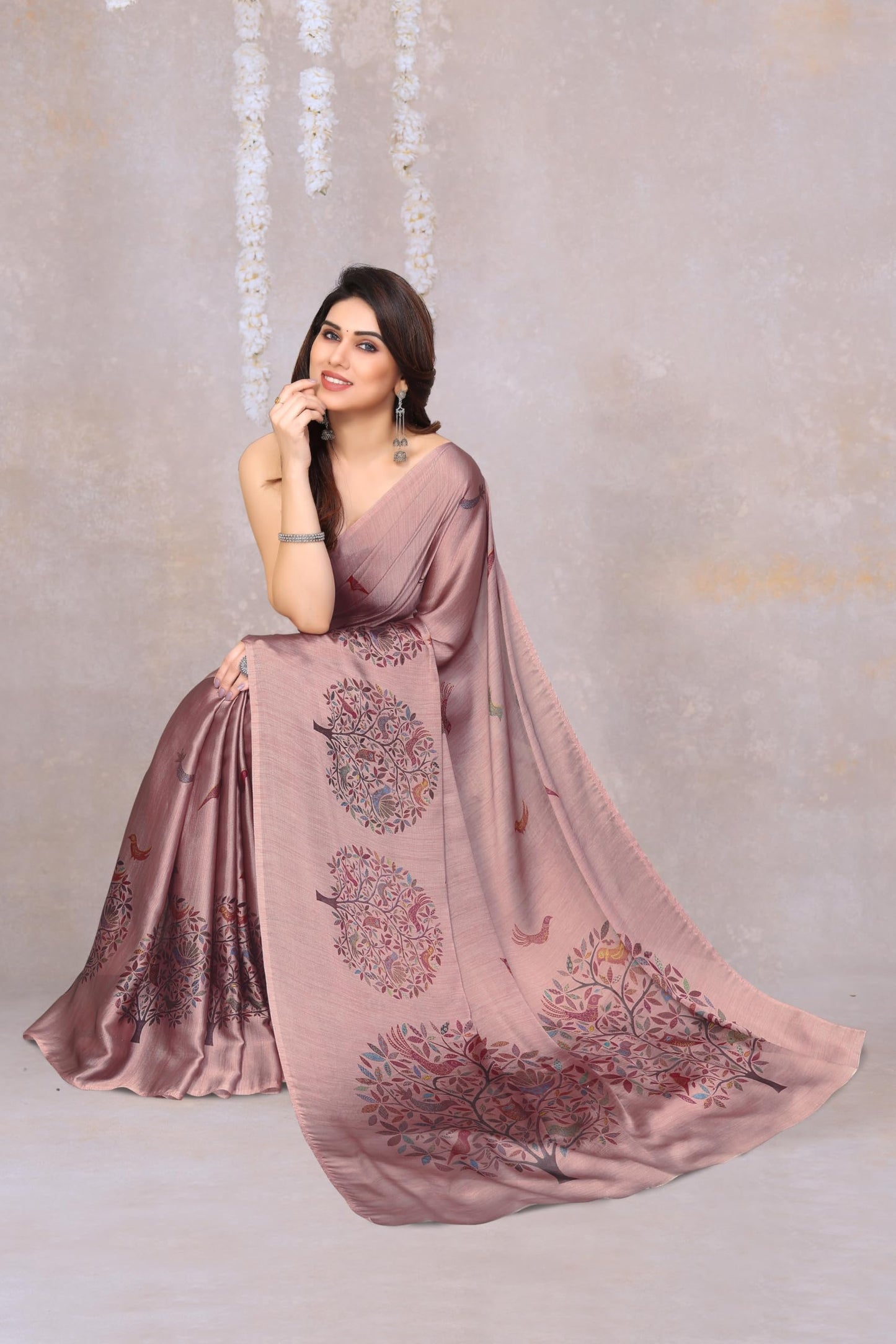 MIRCHI FASHION Chiffon Georgette Madhubani Printed Sarees for Women with Blouse Piece (37966-Light Pink, Multi)