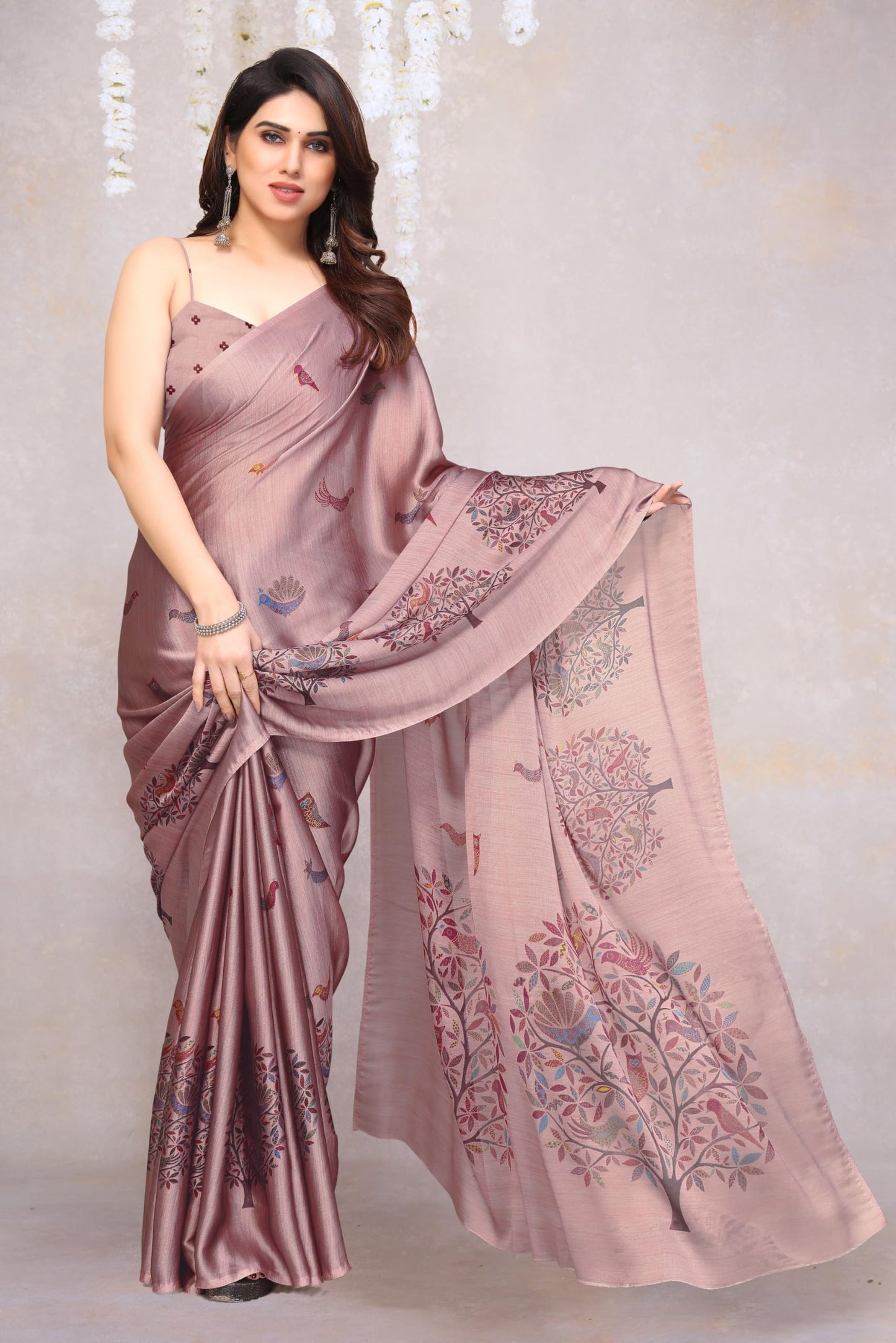 MIRCHI FASHION Chiffon Georgette Madhubani Printed Sarees for Women with Blouse Piece (37966-Light Pink, Multi)