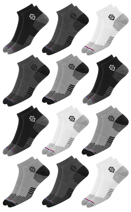 SWAGR 12 Pairs Sports Cotton Ankle Length Socks for Men, Pack of 12., Assorted