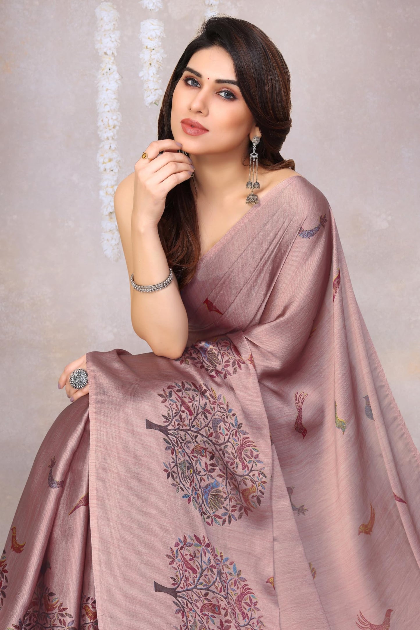 MIRCHI FASHION Chiffon Georgette Madhubani Printed Sarees for Women with Blouse Piece (37966-Light Pink, Multi)