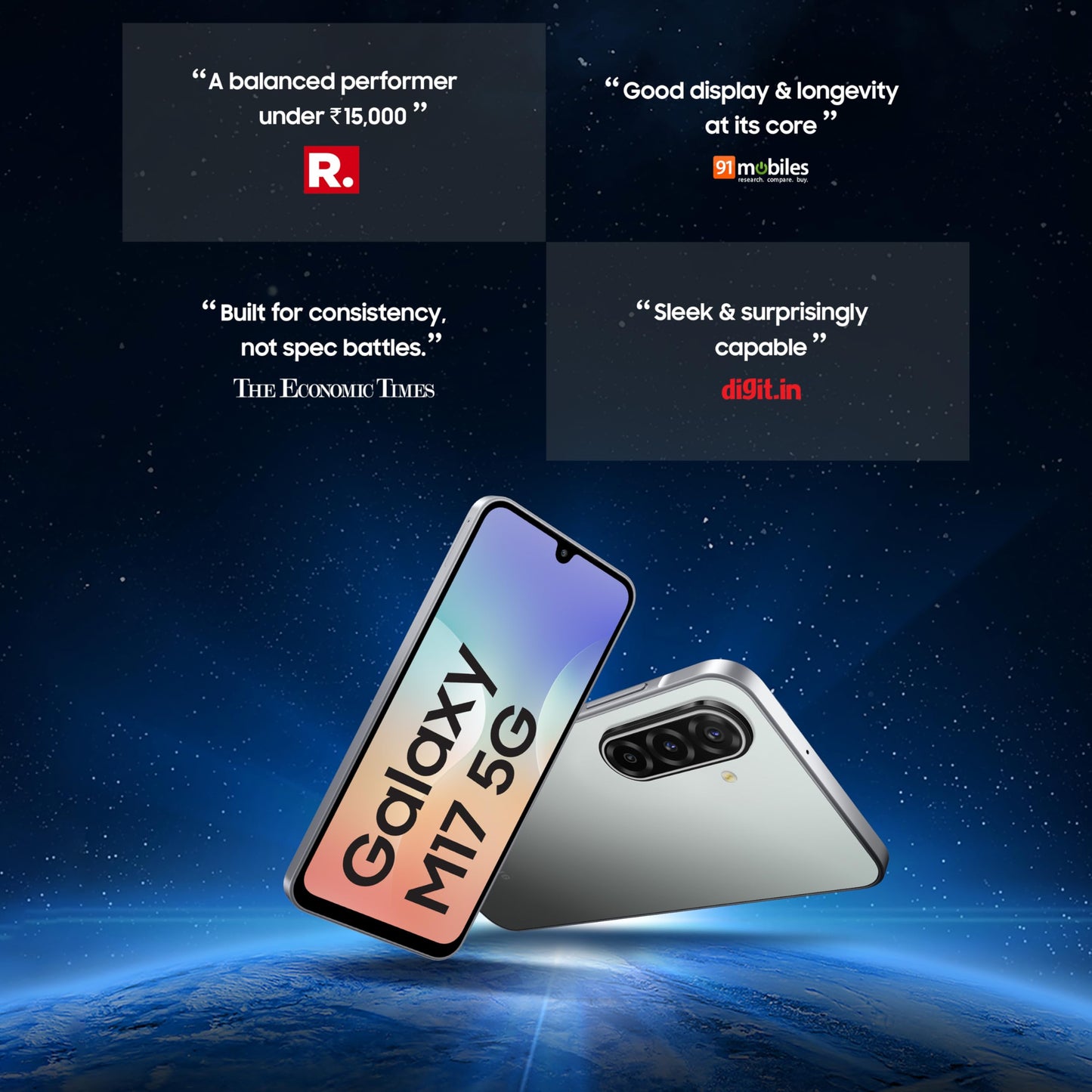 Samsung Galaxy M17 5G Mobile (Moonlight Silver, 6GB RAM, 128GB Storage) | 50MP OIS Triple Camera | Gorilla Glass Victus| IP54 | 6 Gen OS Upgrades | AI | Gemini Live | Lag-free Gaming | Without Charger