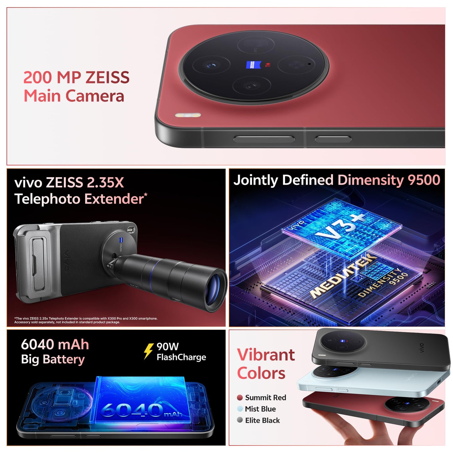 vivo X300 5G (Summit Red, 12GB RAM, 256GB Storage) with No Cost EMI/Additional Exchange Offers