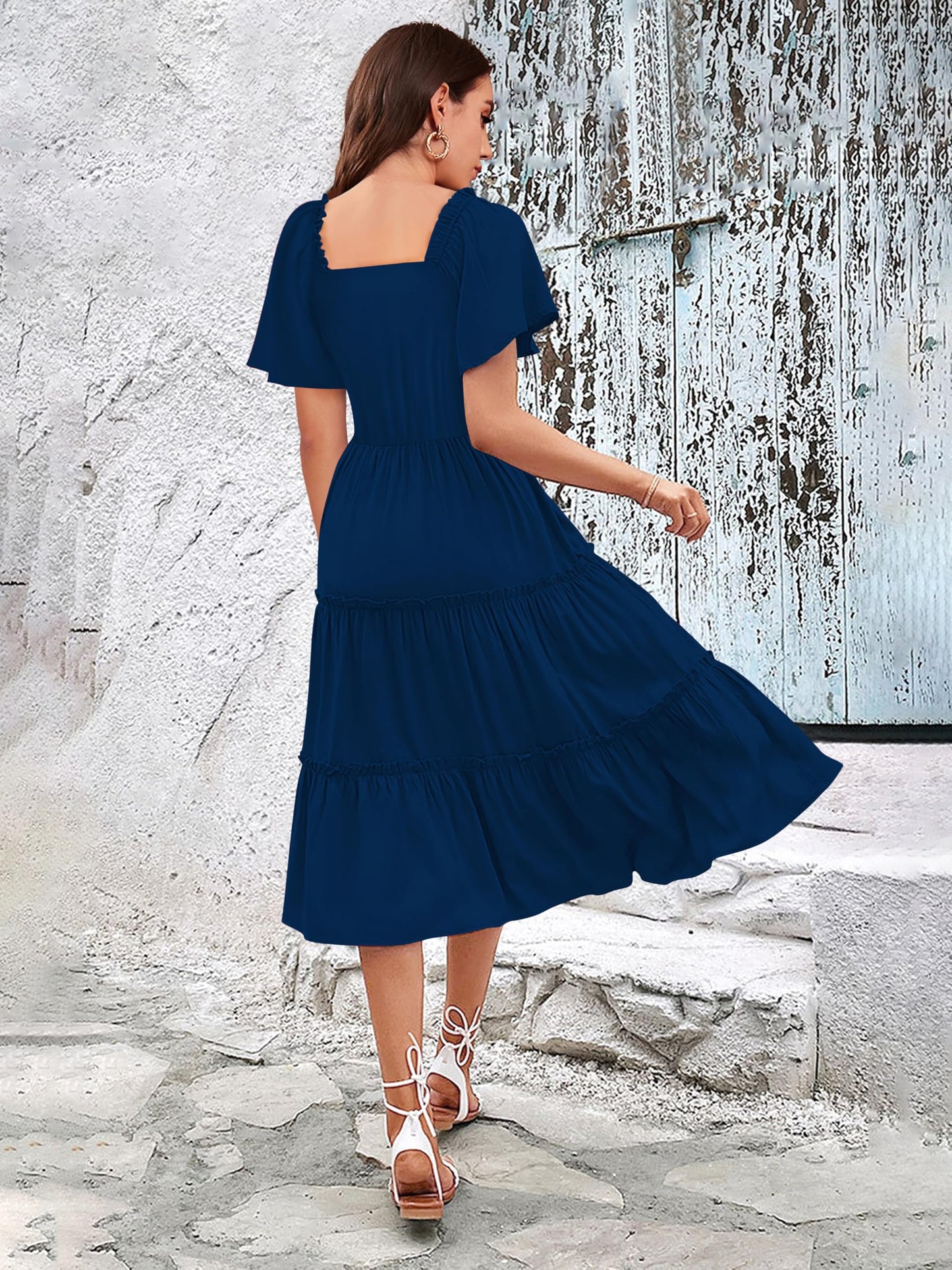 Toochki Women's Rayon Midi Length Flared Dress (TKCBL-RY-180-TB-DRG/XL_Teal Blue