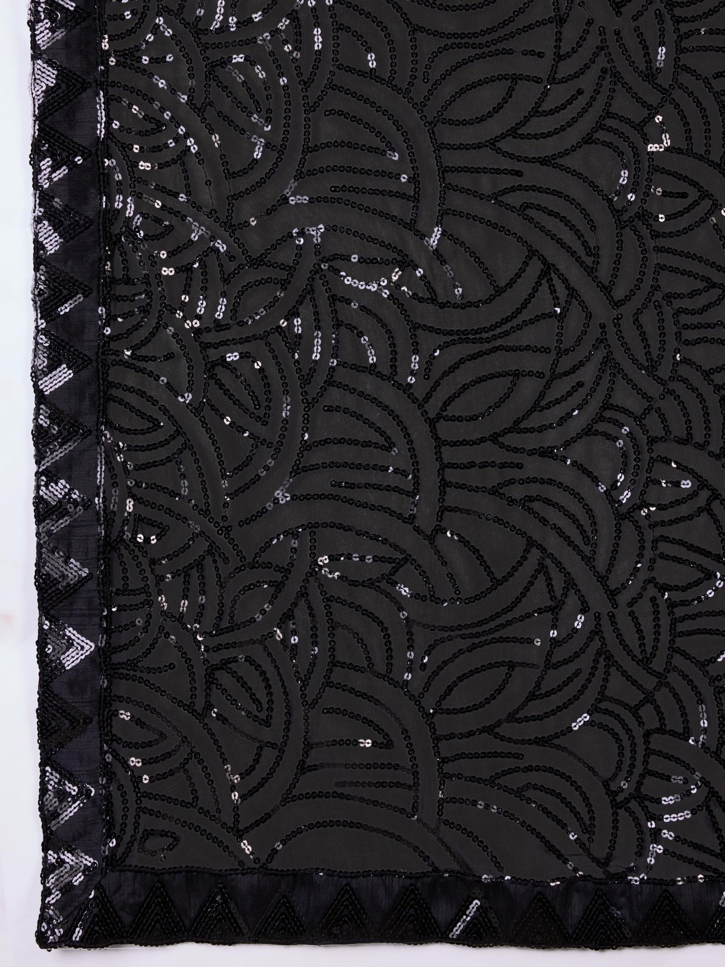 TRENDMALLS Women's Georgette Sequence Embroidery WorkSaree with Blouse Piece (1009-Black-)