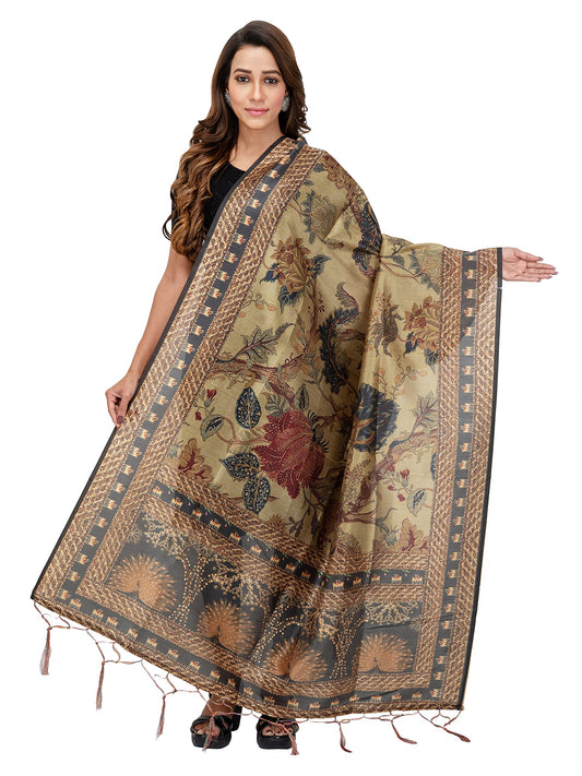 Shoppy Villa Women’s Chanderi Silk Dupatta | Multicolored Digital Floral Print with Zari Border | Lightweight Festive & Ethnic Dupatta for Women | 2.30m x 1.12m Designer Stole