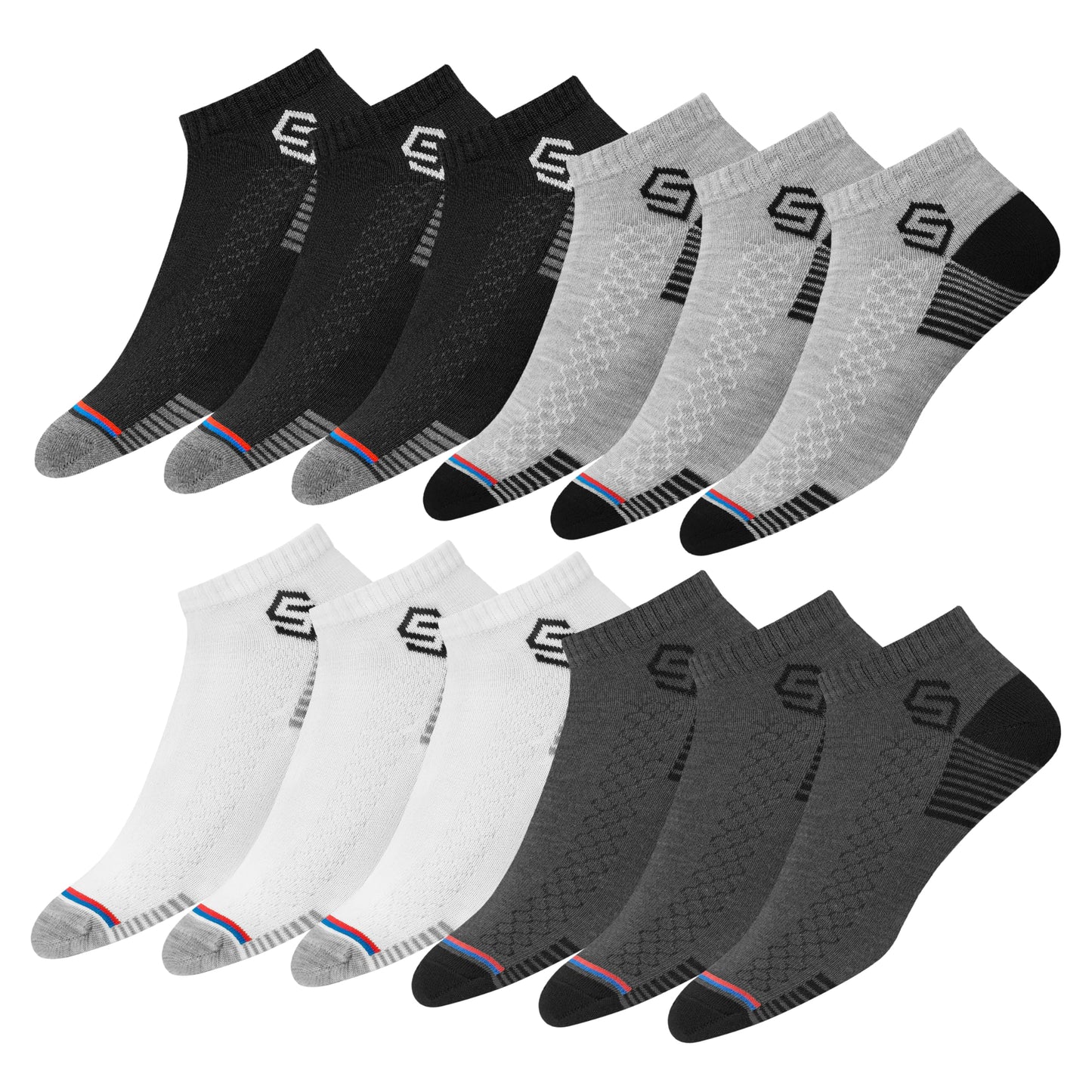 SWAGR 12 Pairs Sports Cotton Ankle Length Socks for Men, Pack of 12., Assorted